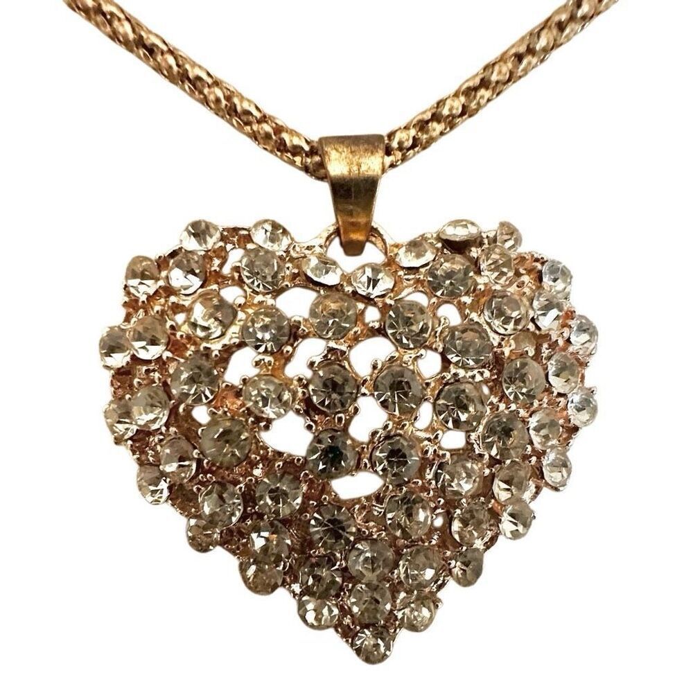 Good tone rhinestone heart long pendant necklace